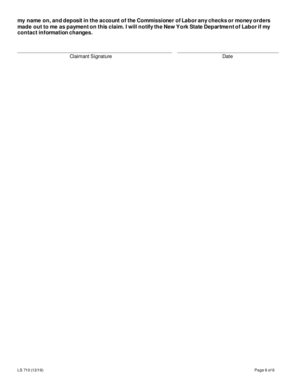 Form LS710 Labor Standards Farm Workers Complaint Form - New York, Page 6