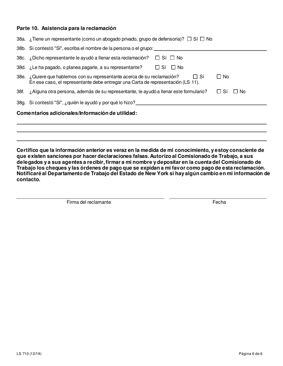 Formulario LS710 Formulario De Queja Sobre Normas Laborales Para Trabajadores Agricolas - New York (Spanish), Page 6