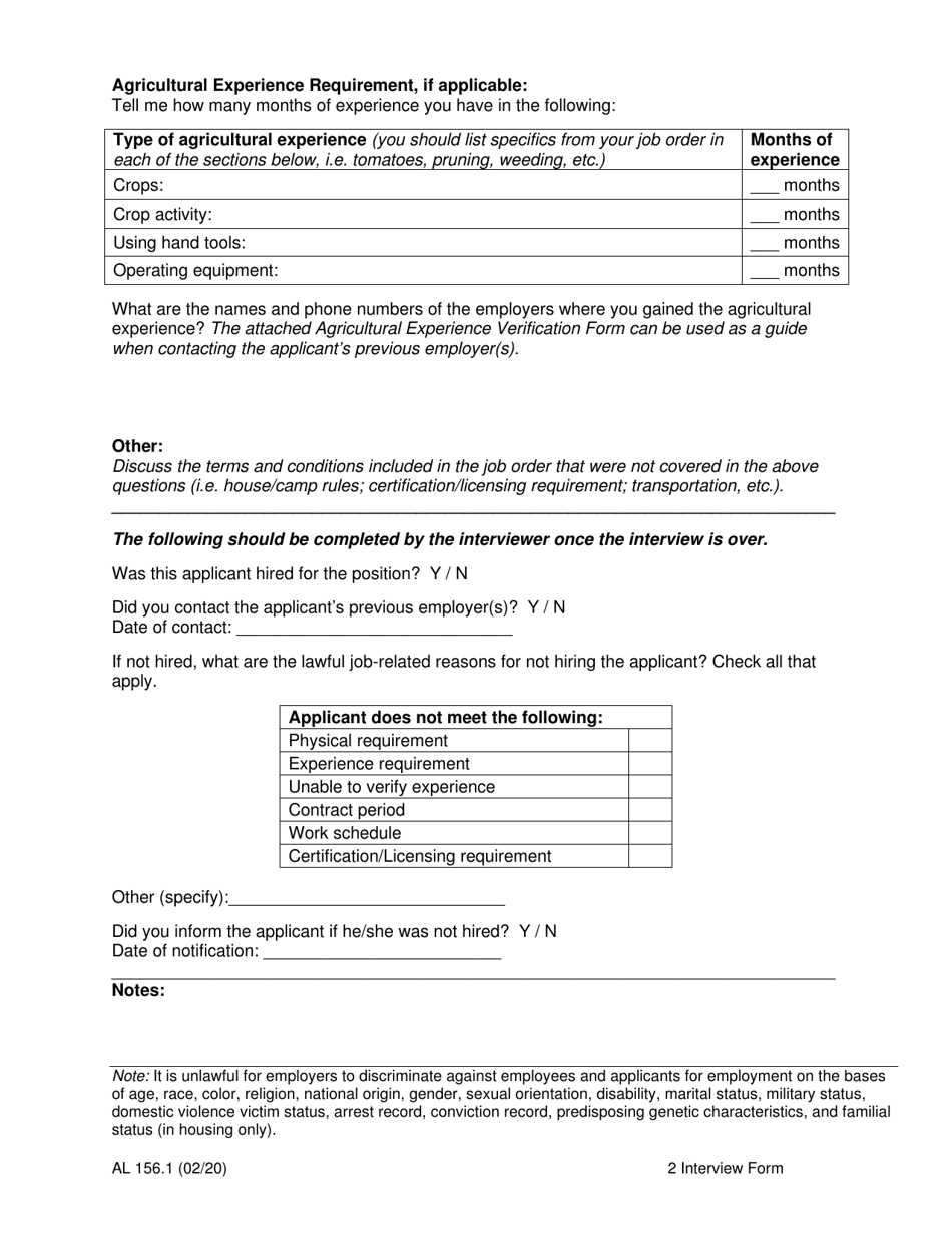 Form AL156 Referrals / Applicants to H-2a Job Orders: Interview Form - New York, Page 4