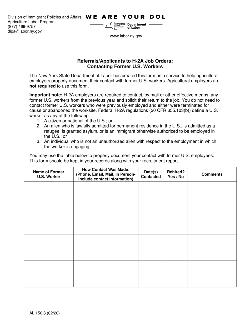 Form AL156 Referrals / Applicants to H-2a Job Orders: Interview Form - New York, Page 6