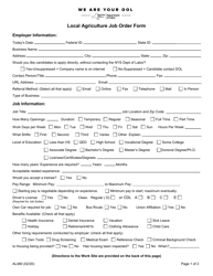 Form AL480 Local Agriculture Job Order Form - New York