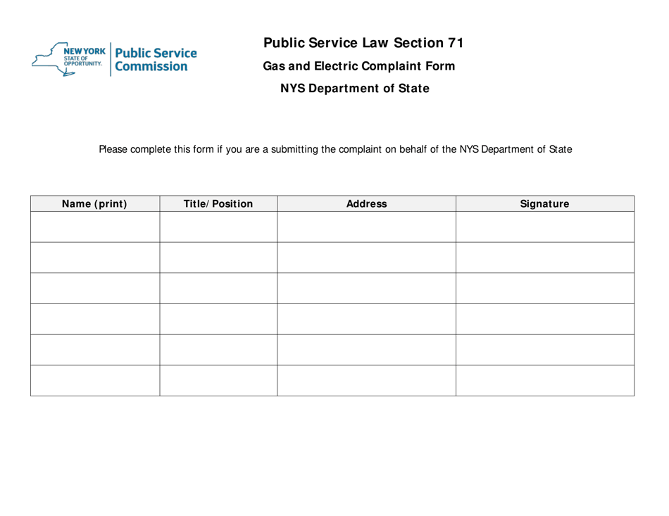 Public Service Law Section 71 Gas and Electric Complaint Form - New York, Page 3