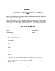 Appendix C Americans With Disabilities Act Complaint Form - New York, Page 2