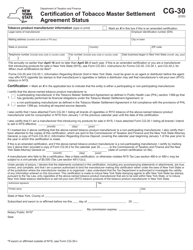 Form CG-30 &quot;Certification of Tobacco Master Settlement Agreement Status&quot; - New York