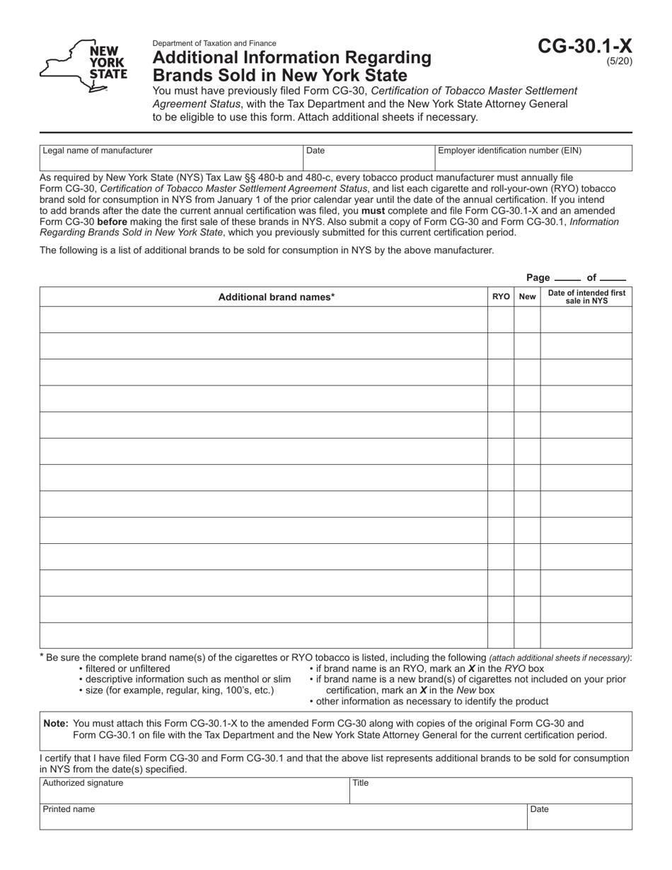 Form CG-30.1-X Additional Information Regarding Brands Sold in New York State - New York, Page 1