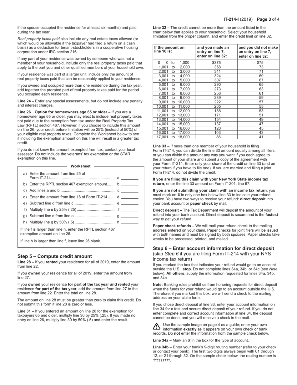 Instructions for Form IT-214 Claim for Real Property Tax Credit for Homeowners and Renters - New York, Page 3