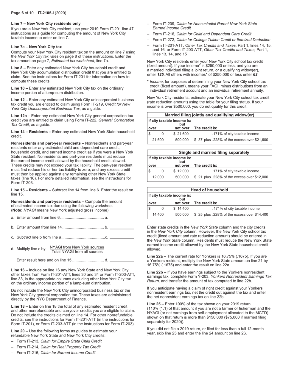 Instructions for Form IT-2105 Estimated Tax Payment Voucher for Individuals - New York, Page 6