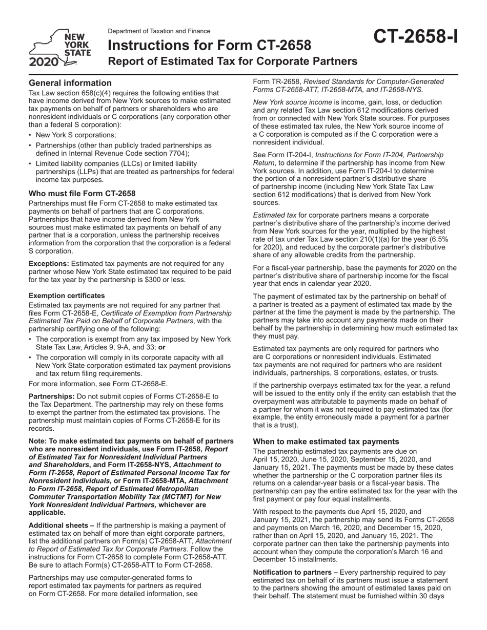 Instructions for Form CT-2658 Report of Estimated Tax for Corporate Partners - New York, Page 1