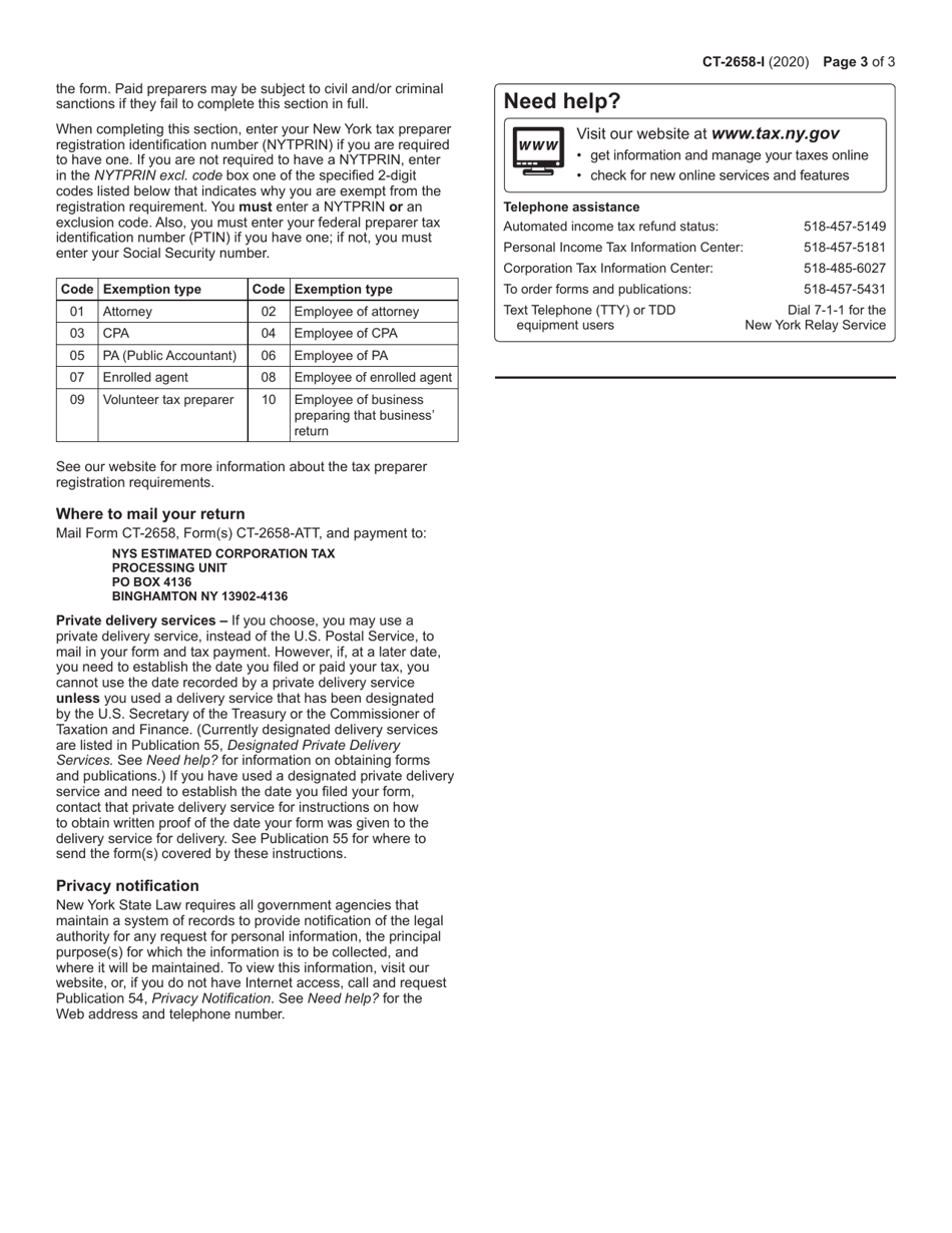 Instructions for Form CT-2658 Report of Estimated Tax for Corporate Partners - New York, Page 3