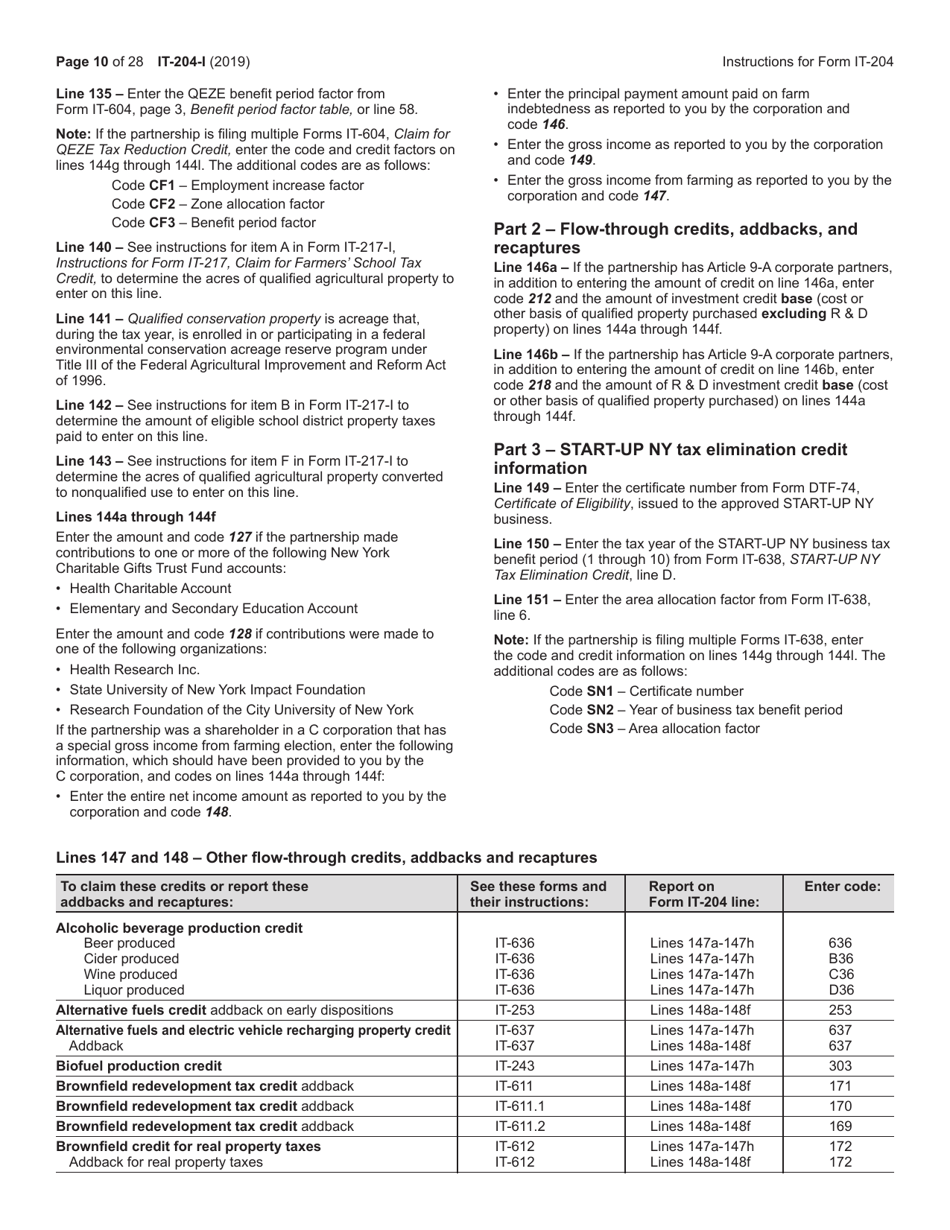 Instructions for Form IT-204, IT-204-IP, IT-204.1, IT-204-CP - New York, Page 10