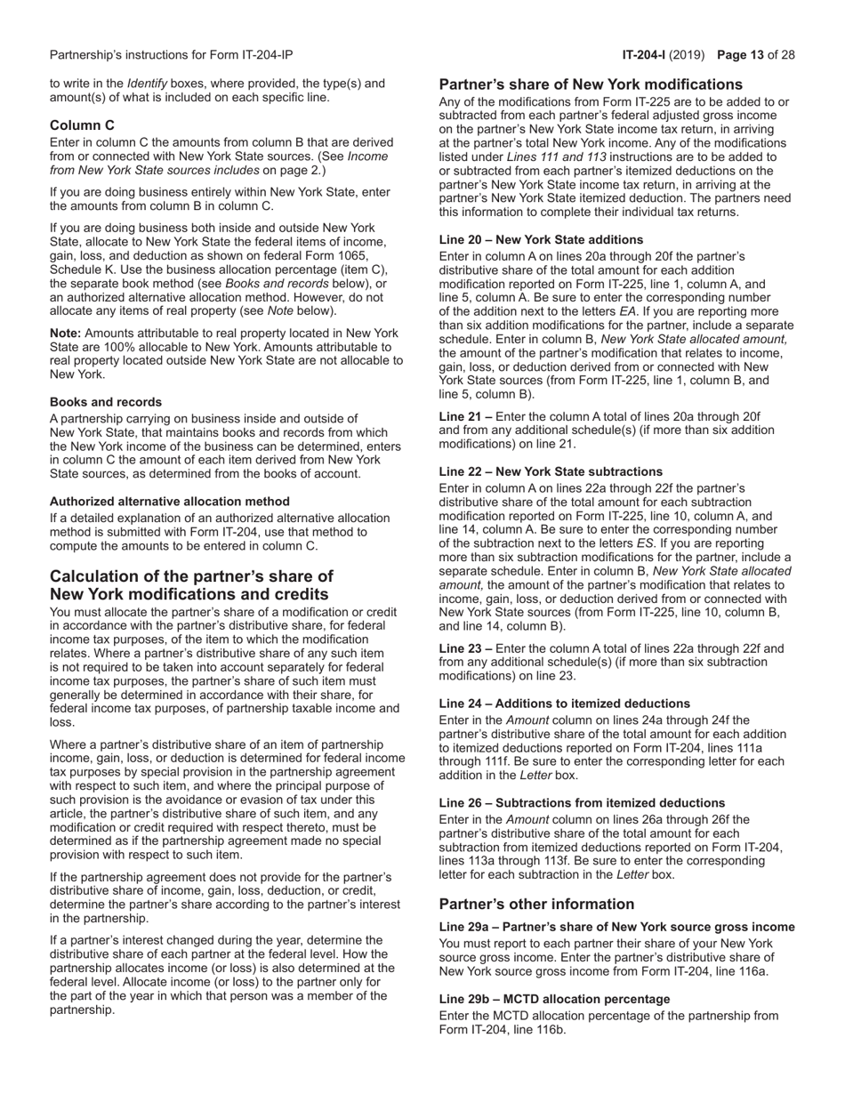 Instructions for Form IT-204, IT-204-IP, IT-204.1, IT-204-CP - New York, Page 13