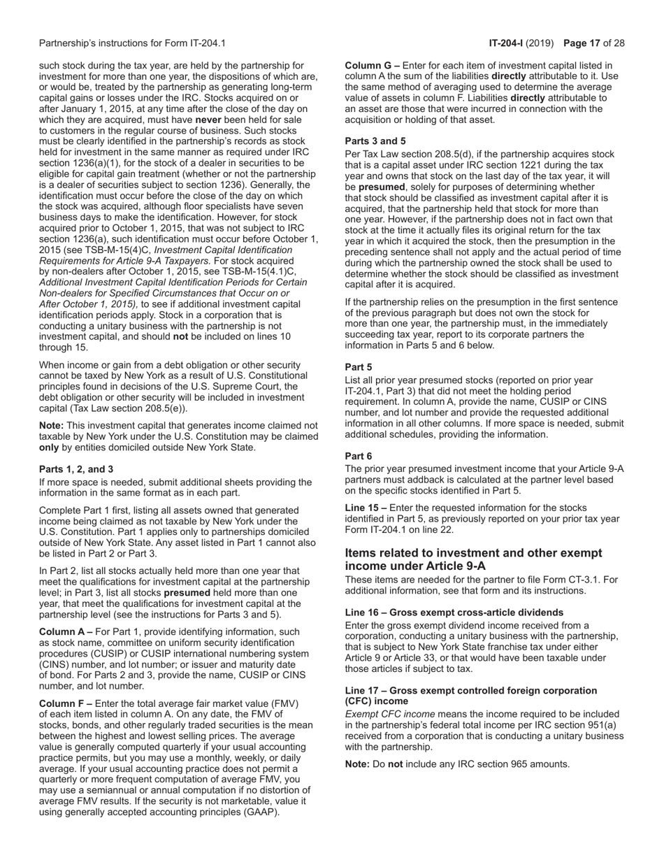Instructions for Form IT-204, IT-204-IP, IT-204.1, IT-204-CP - New York, Page 17