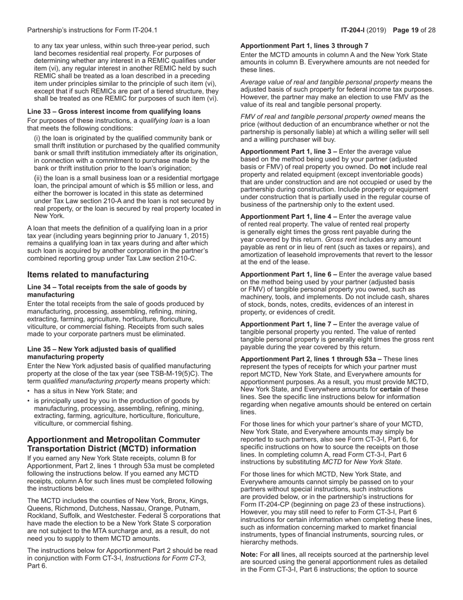 Instructions for Form IT-204, IT-204-IP, IT-204.1, IT-204-CP - New York, Page 19