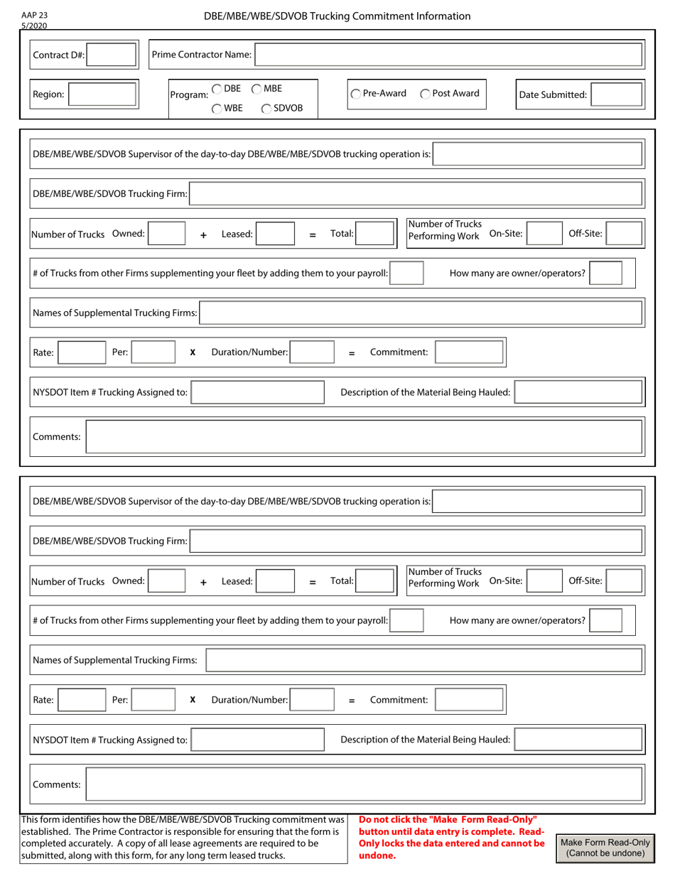 Form AAP23 Dbe / Mbe / Wbe / Sdvob Trucking Commitment Information - New York, Page 1