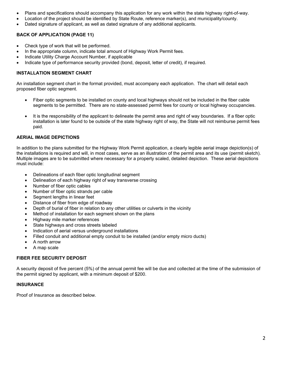 Form PERM75 Consolidated Application and Permit for Highway Work and Use  Occupancy for Fiber Optic Facilities and Supporting Infrastructure - New York, Page 2