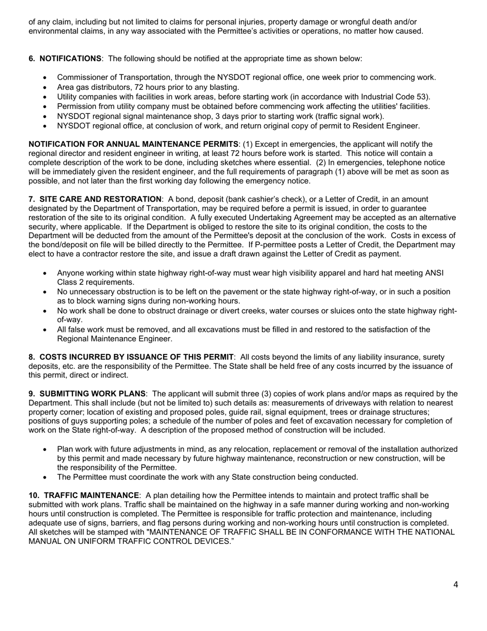 Form PERM75 Consolidated Application and Permit for Highway Work and Use  Occupancy for Fiber Optic Facilities and Supporting Infrastructure - New York, Page 4