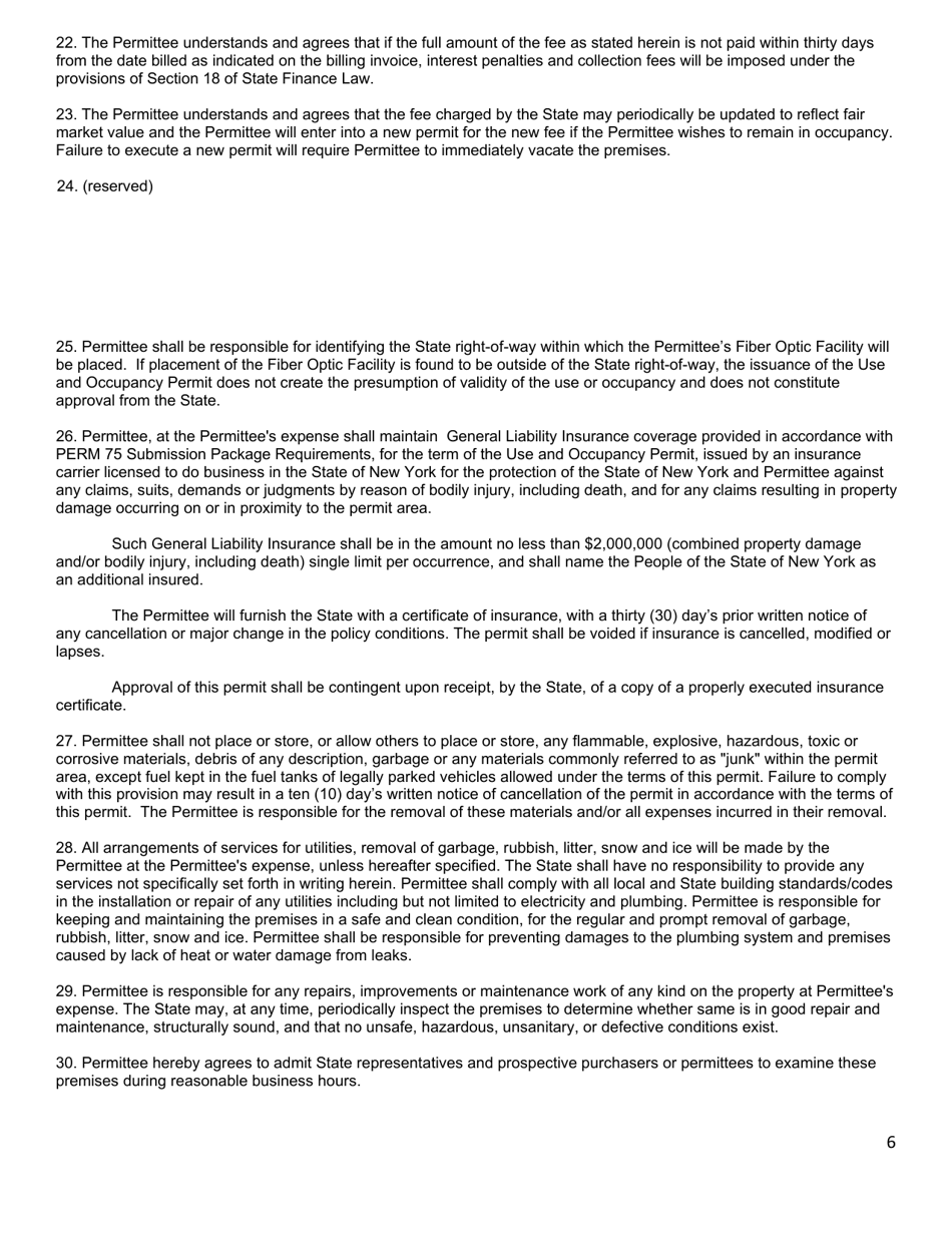 Form PERM75 Consolidated Application and Permit for Highway Work and Use  Occupancy for Fiber Optic Facilities and Supporting Infrastructure - New York, Page 6