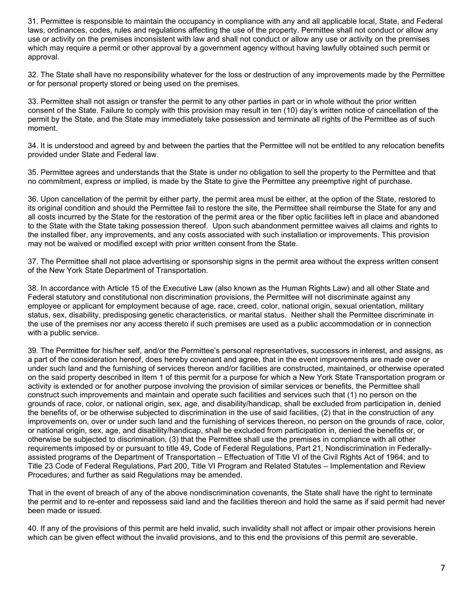 Form PERM75 Consolidated Application and Permit for Highway Work and Use  Occupancy for Fiber Optic Facilities and Supporting Infrastructure - New York, Page 7