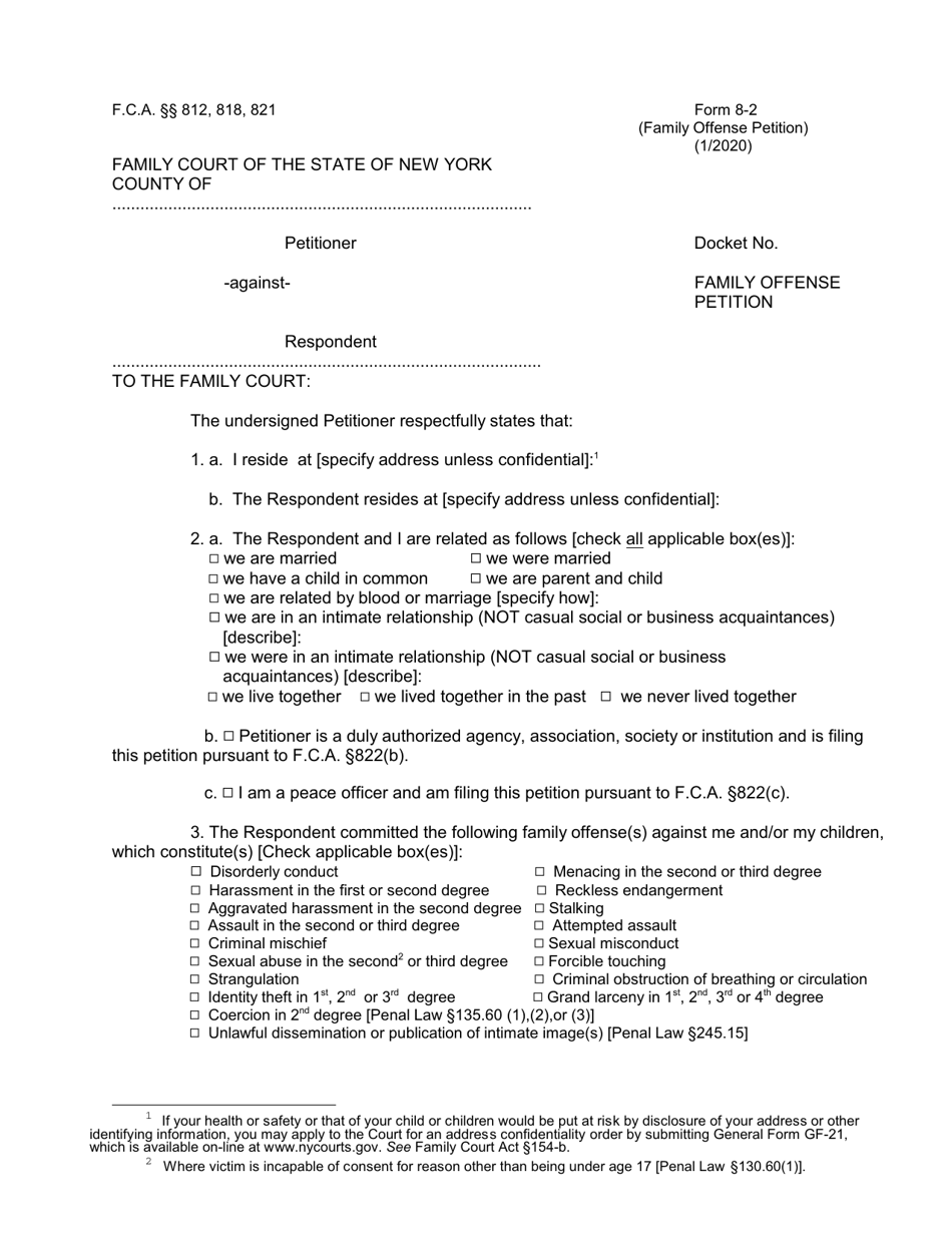 Form 8-2 Family Offense Petition - New York, Page 1