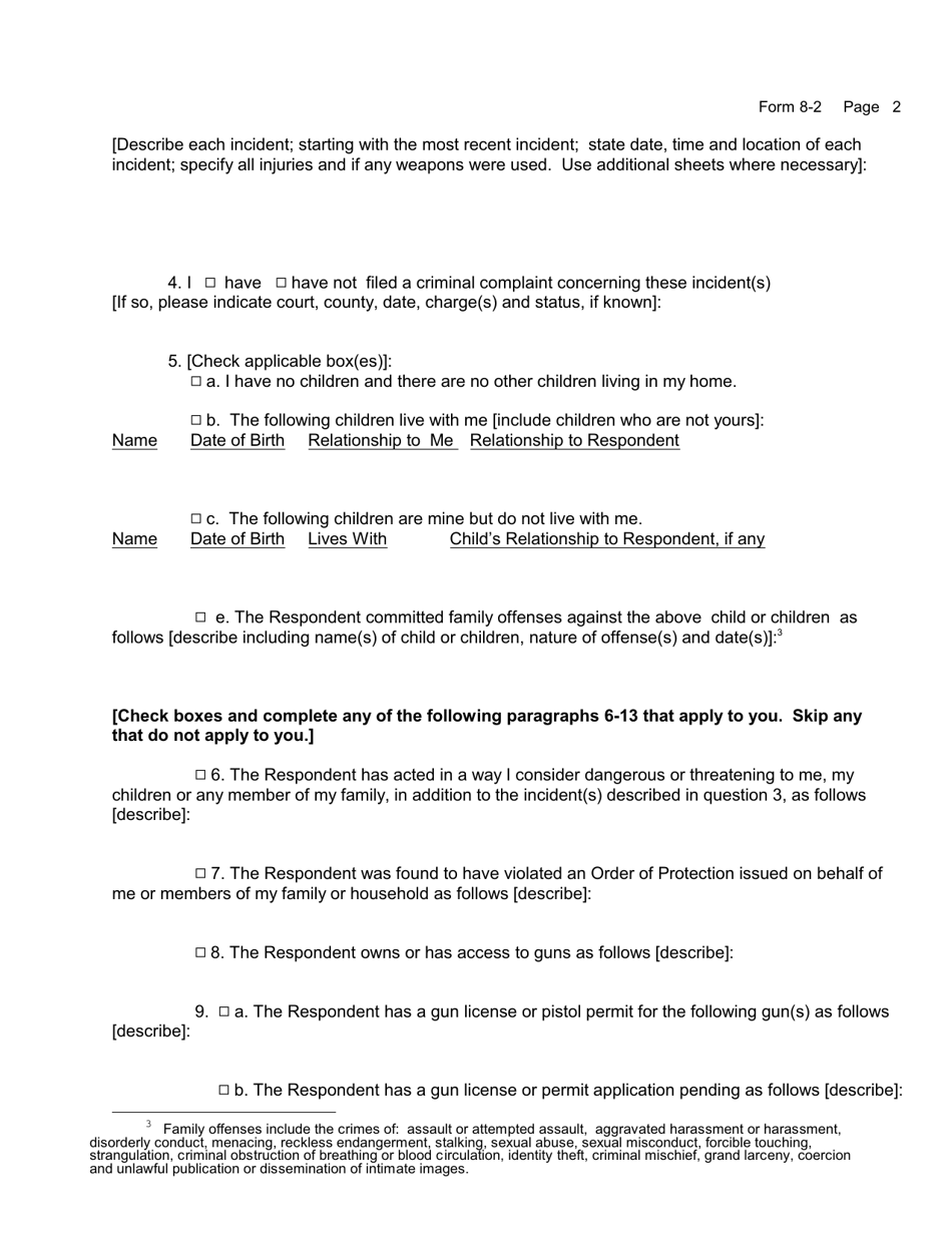 Form 8-2 Family Offense Petition - New York, Page 2