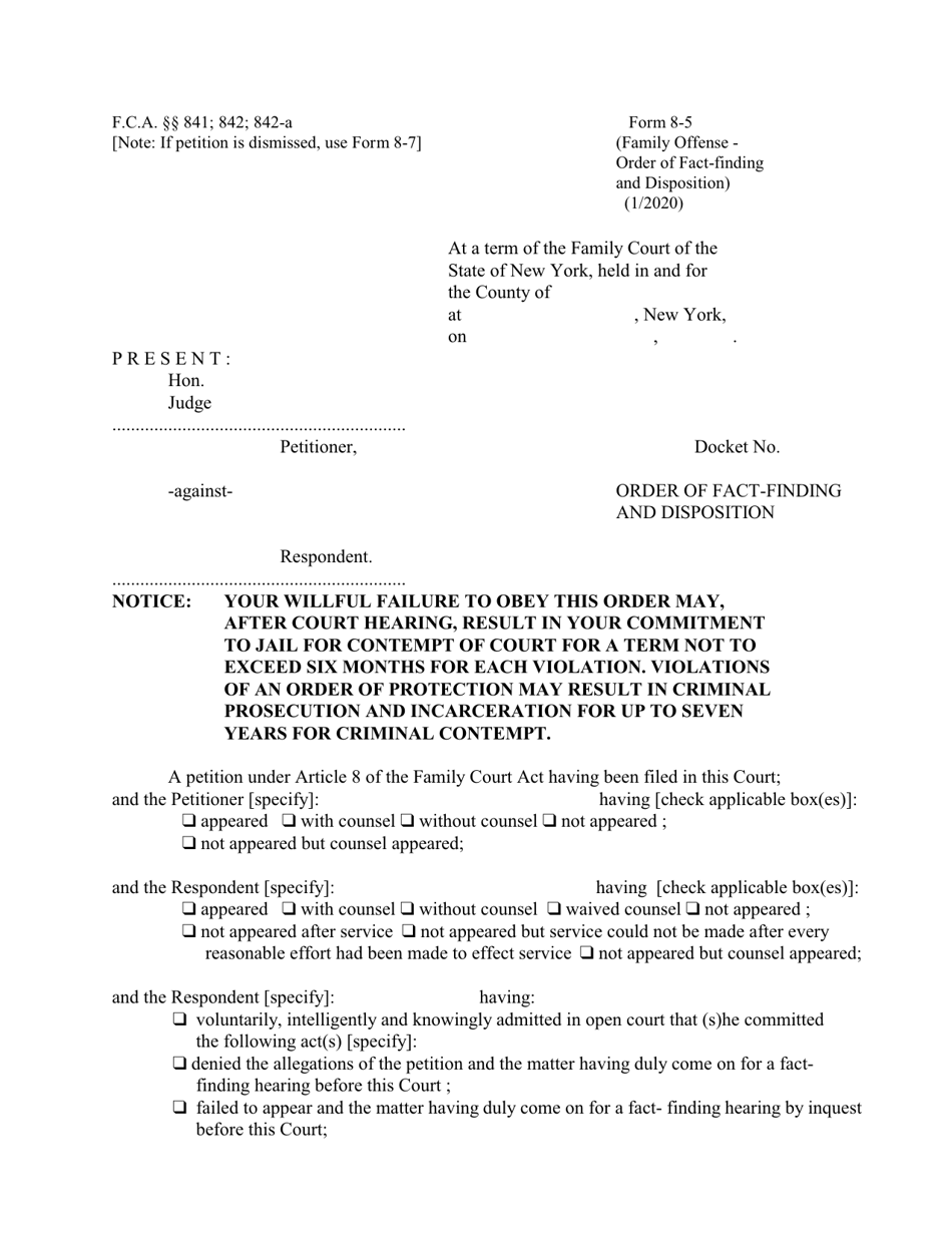 Form 8-5 Order of Fact-Finding and Disposition - New York, Page 1