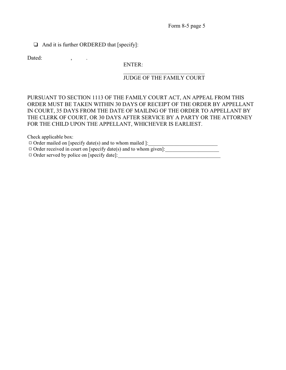 Form 8-5 Order of Fact-Finding and Disposition - New York, Page 5