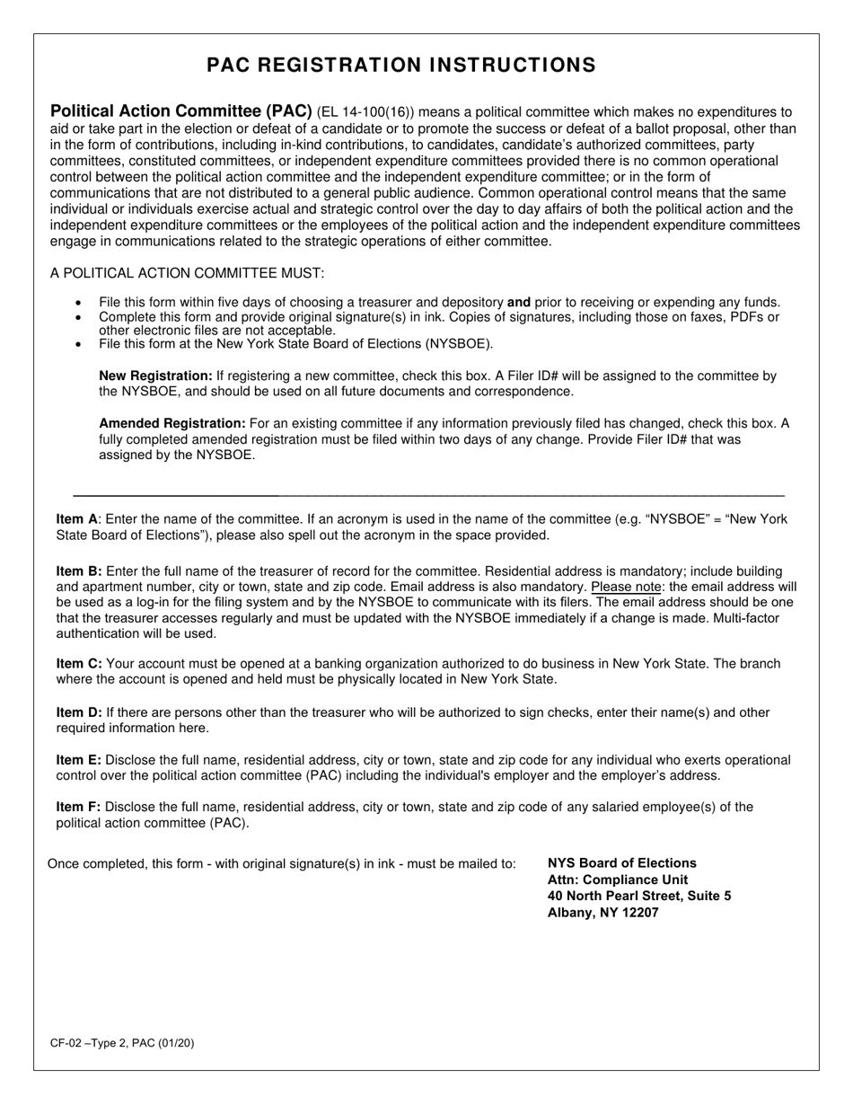 Form CF-02 Type 2 Political Action Committee (Pac) Campaign Finance Registration Form - New York, Page 3