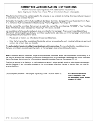 Form CF-03 Committee Authorization Campaign Finance Form - New York, Page 2
