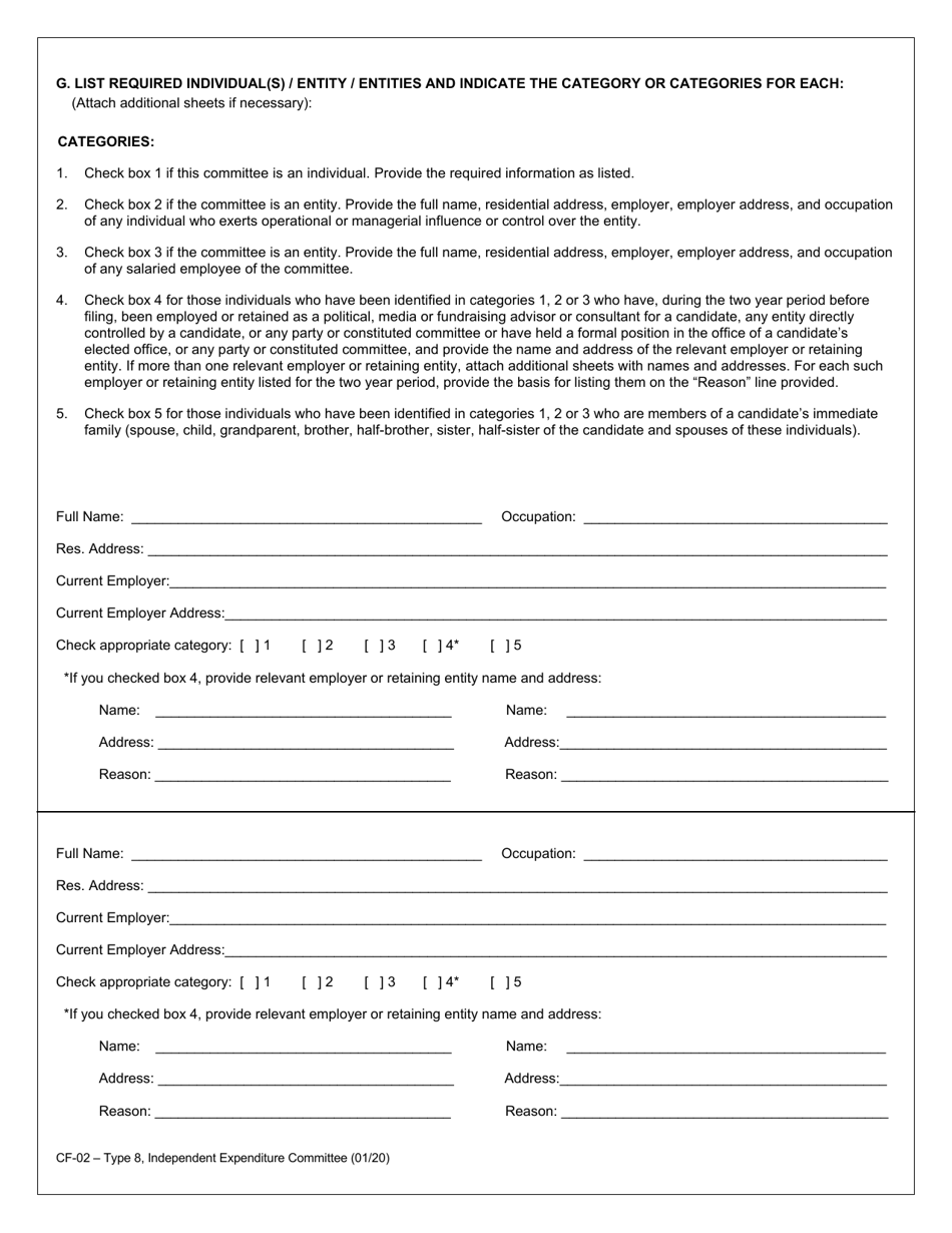 Form CF-02 Type 8 Independent Expenditure Committee Campaign Finance Registration Form - New York, Page 2