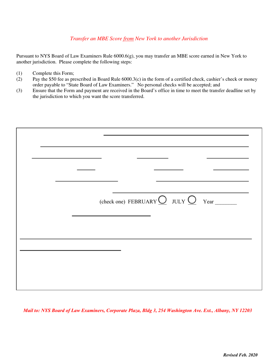 Form I Download Fillable PDF or Fill Online Mbe Score Transfer Request, New York Templateroller