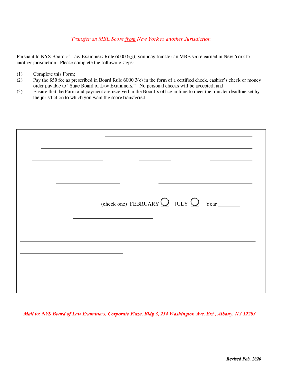 Form I Mbe Score Transfer Request - New York, Page 1