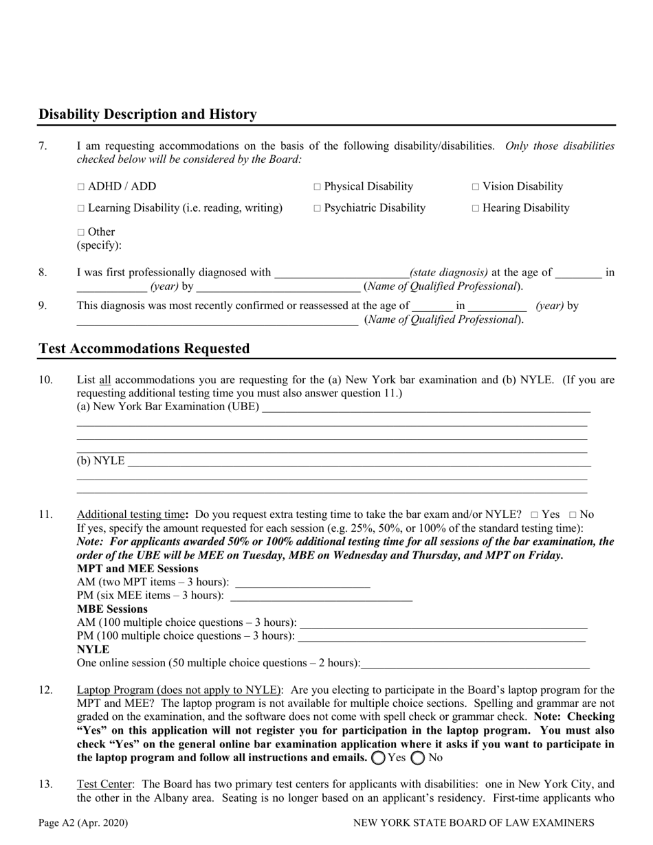 Application for Non-standard Test Accommodations (Nta) - New York, Page 2