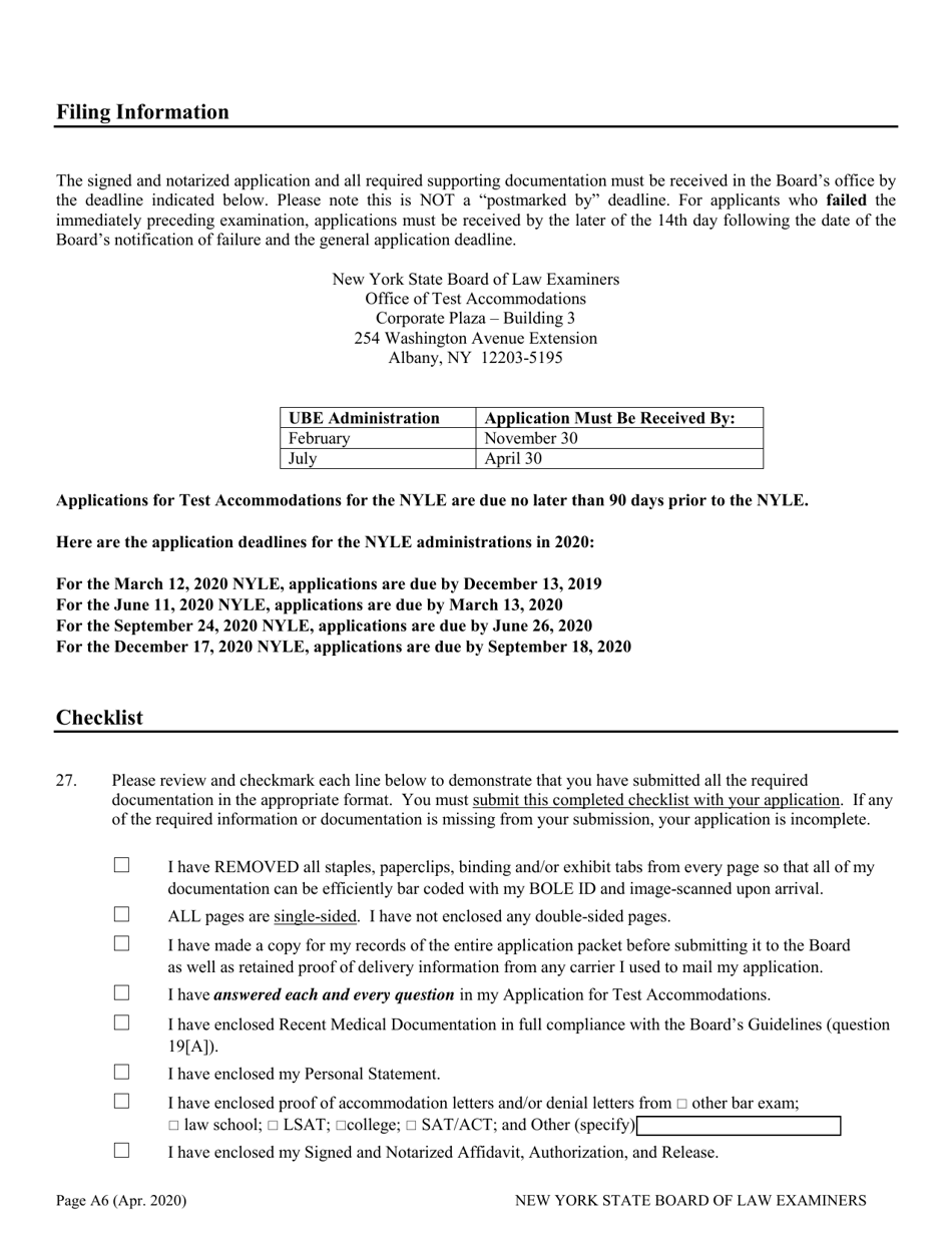 Application for Non-standard Test Accommodations (Nta) - New York, Page 6