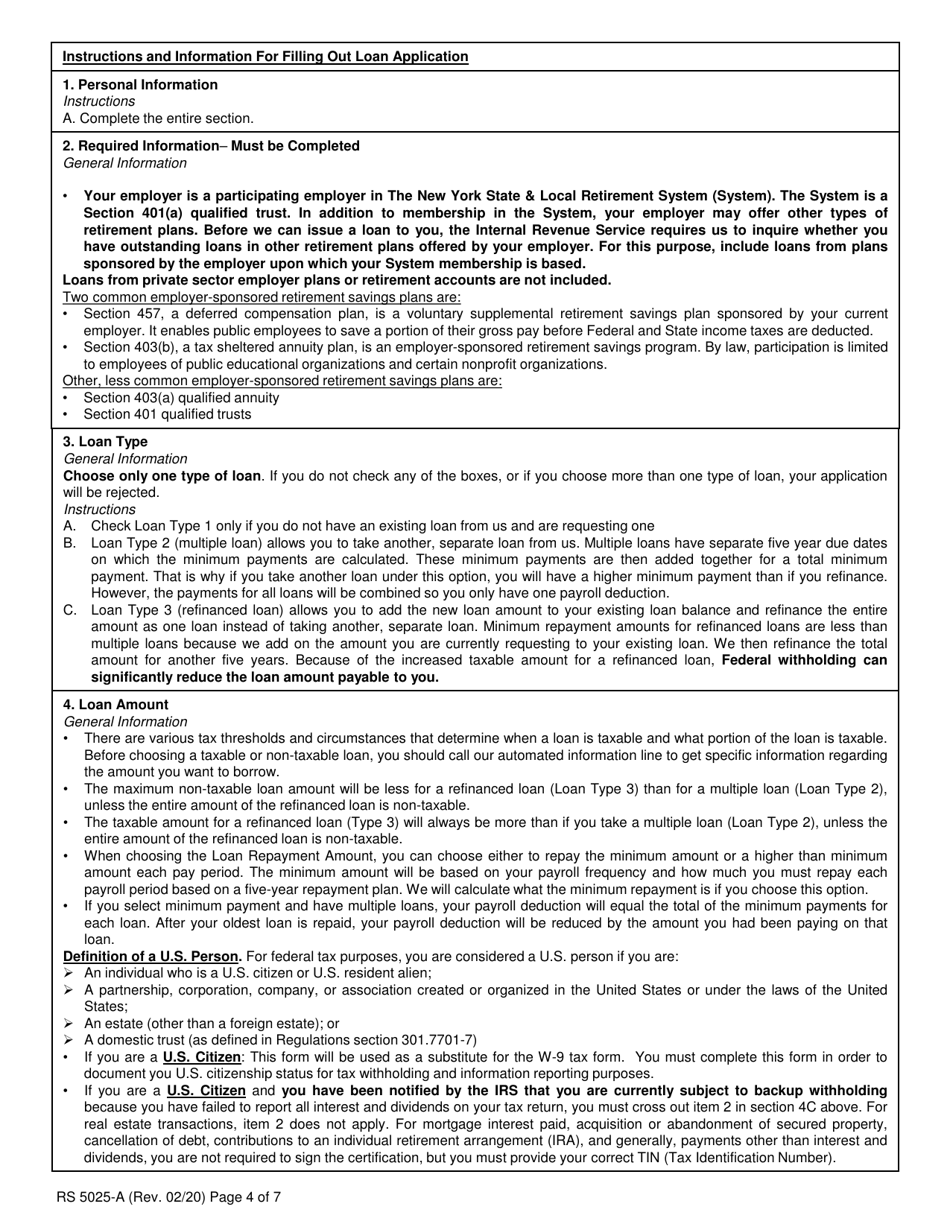 Form RS5025-A Tiers 3, 4, 5  6 Loan Application - New York, Page 4