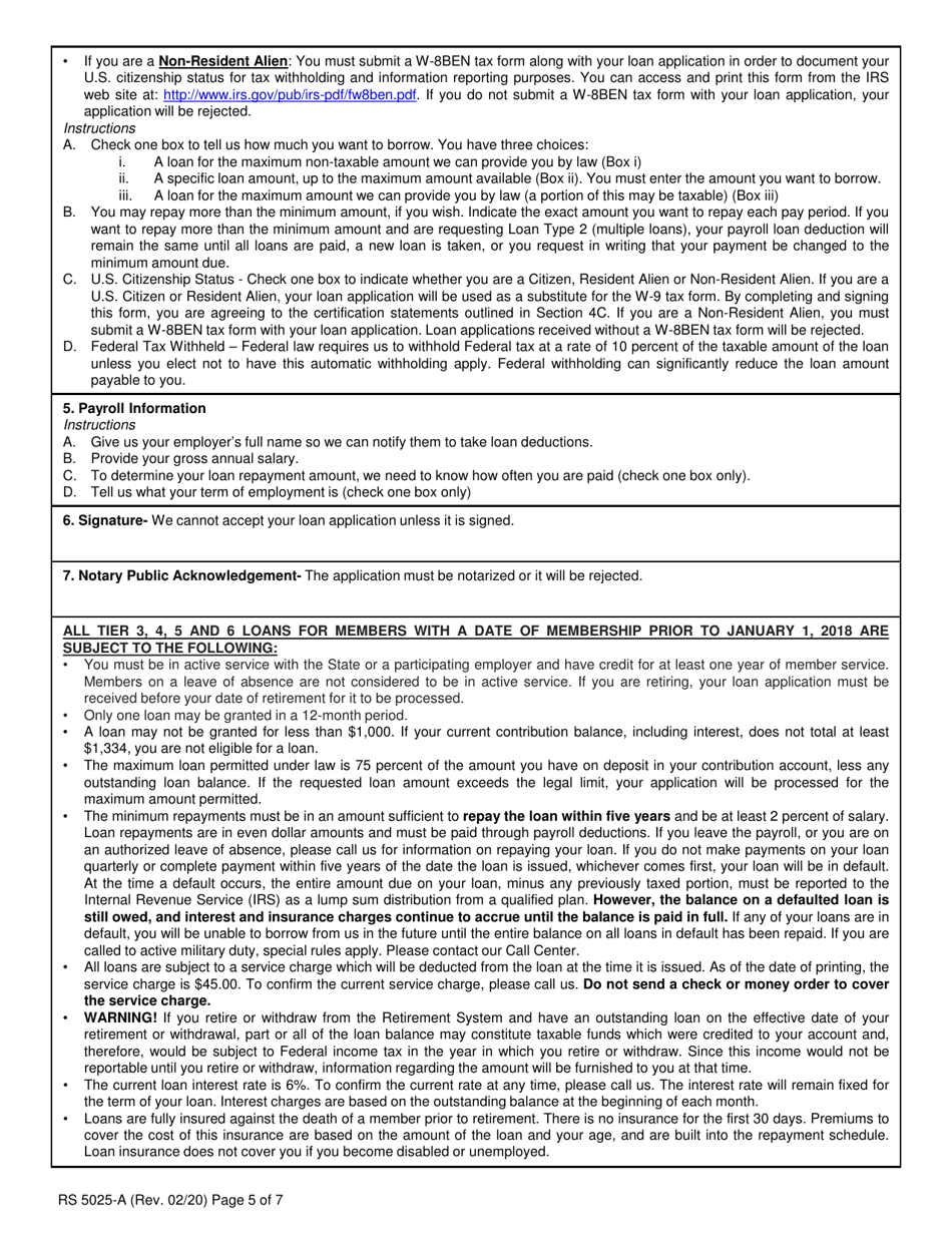 Form RS5025-A Tiers 3, 4, 5  6 Loan Application - New York, Page 5