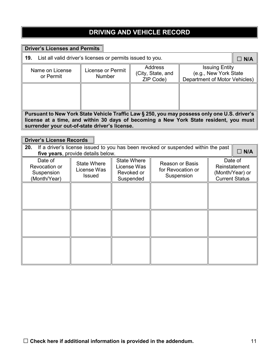 Appointment Investigation Questionnaire - New York City, Page 11