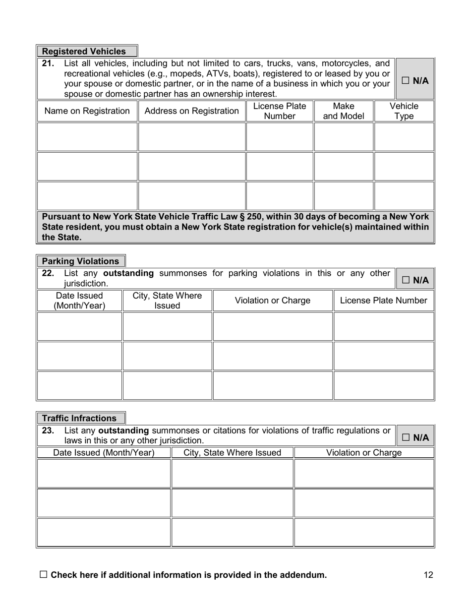 Appointment Investigation Questionnaire - New York City, Page 12