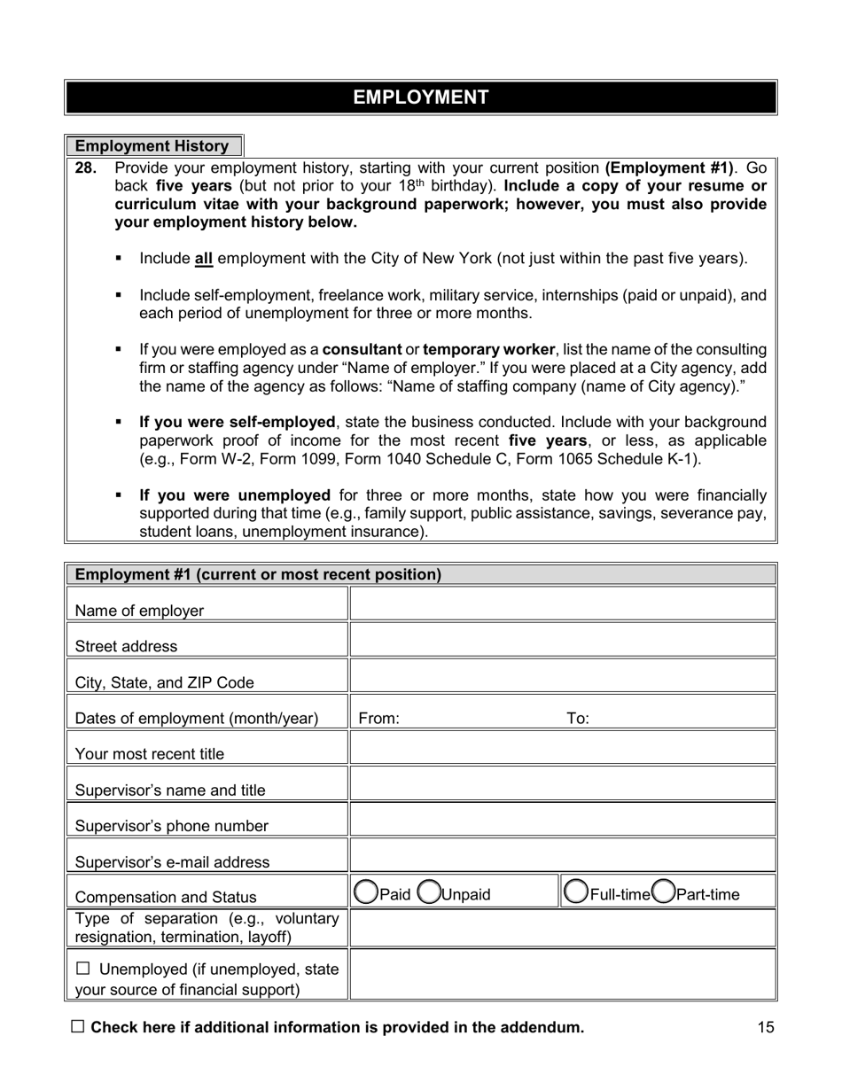 Appointment Investigation Questionnaire - New York City, Page 15