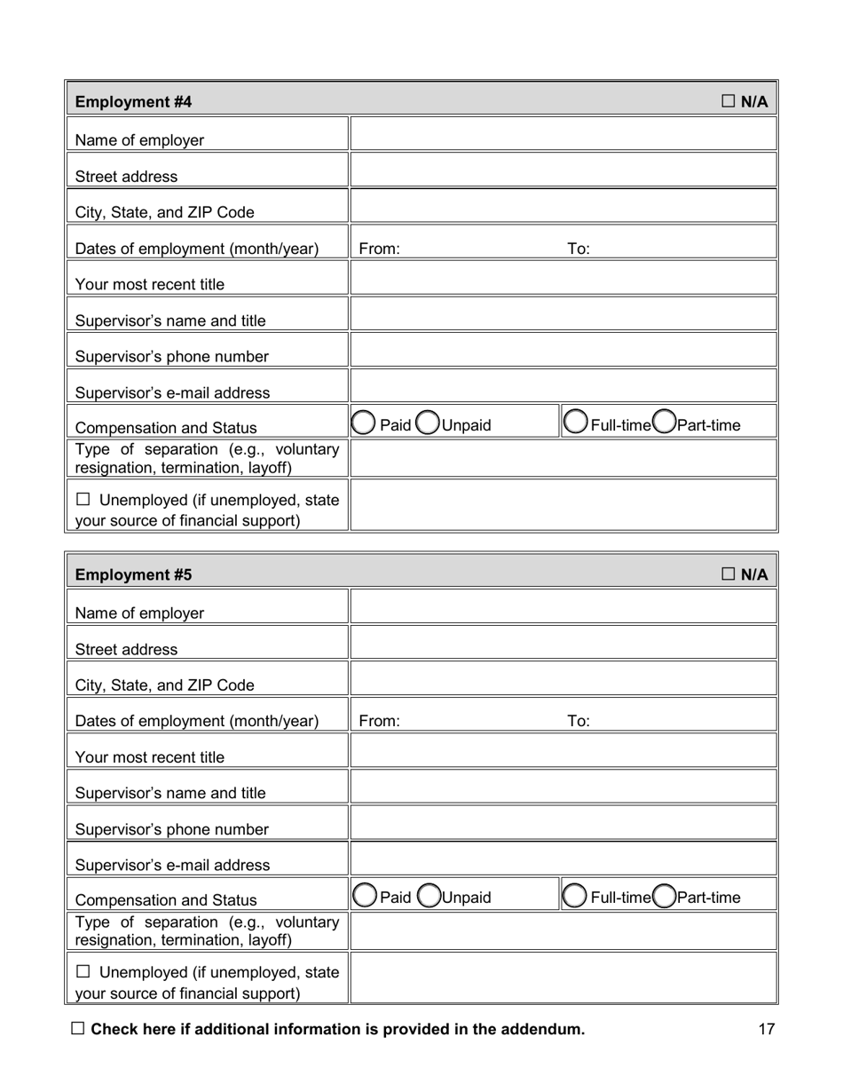 Appointment Investigation Questionnaire - New York City, Page 17
