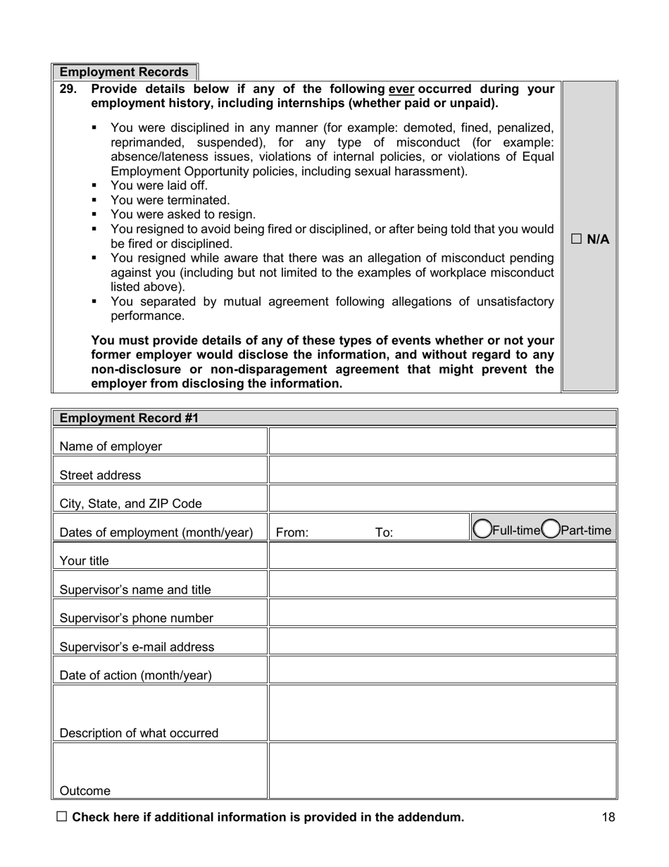 Appointment Investigation Questionnaire - New York City, Page 18