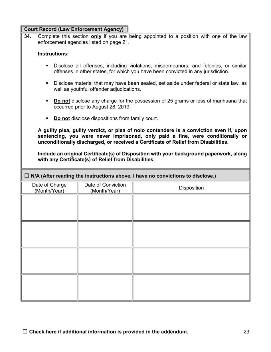 Appointment Investigation Questionnaire - New York City, Page 23
