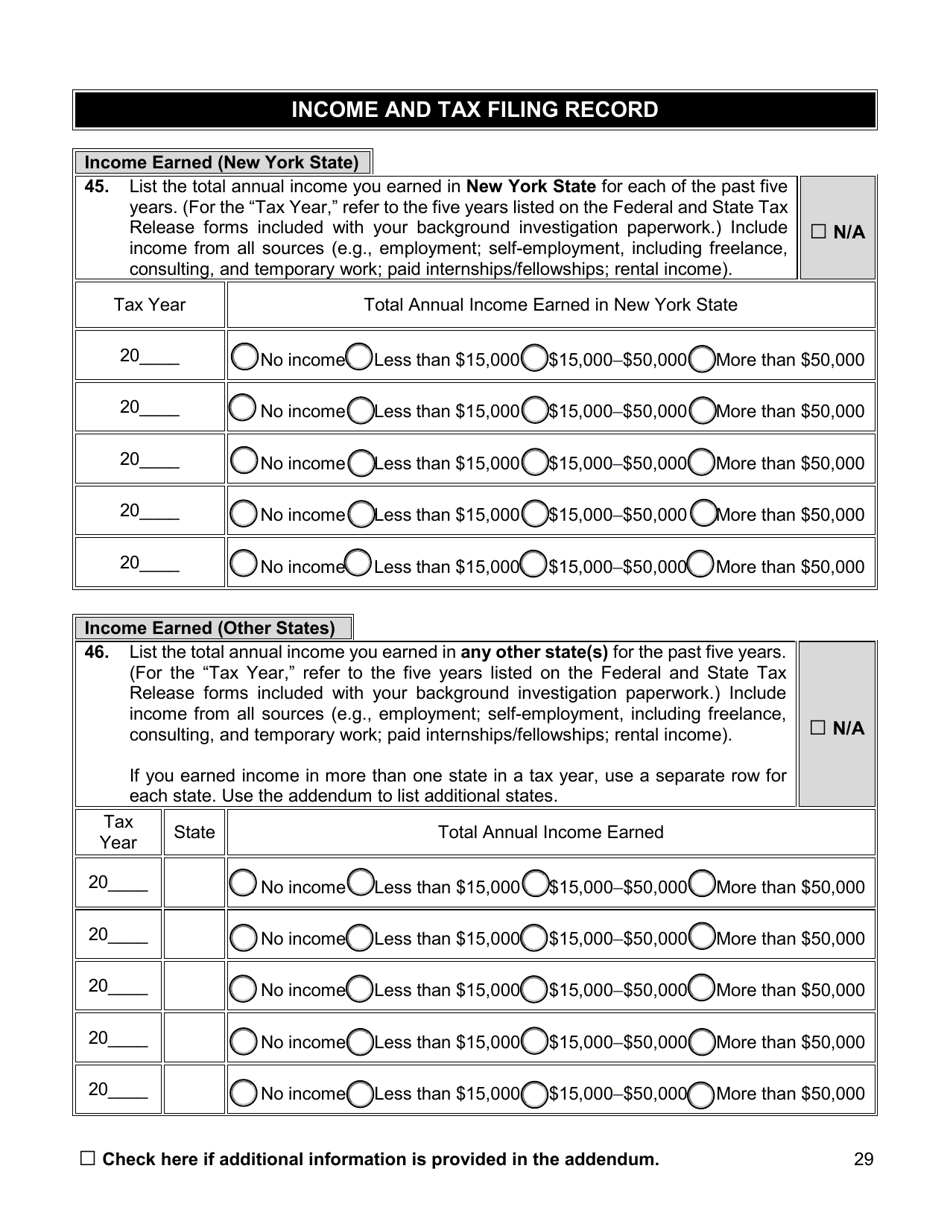 Appointment Investigation Questionnaire - New York City, Page 29