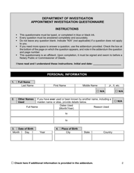 Appointment Investigation Questionnaire - New York City, Page 2