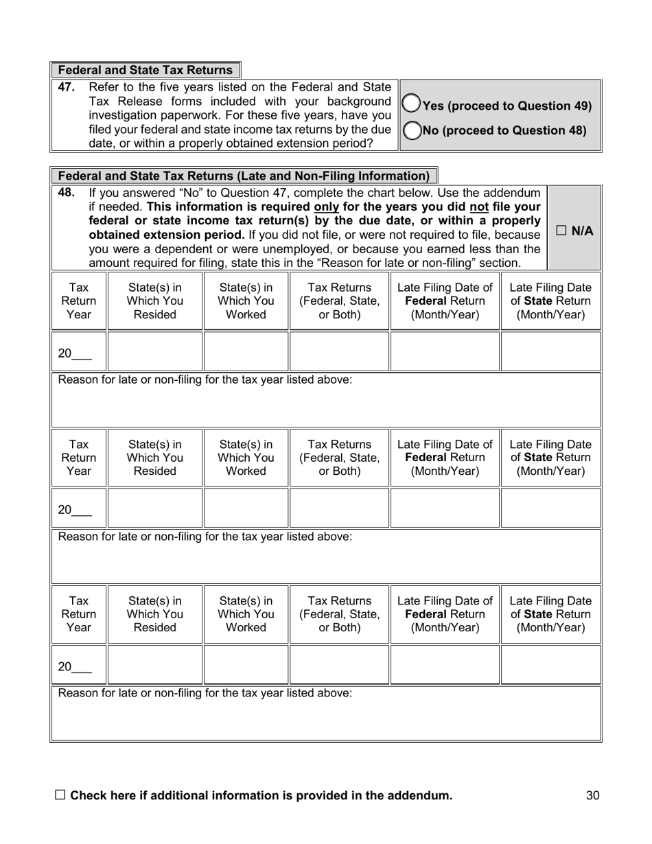 Appointment Investigation Questionnaire - New York City, Page 30