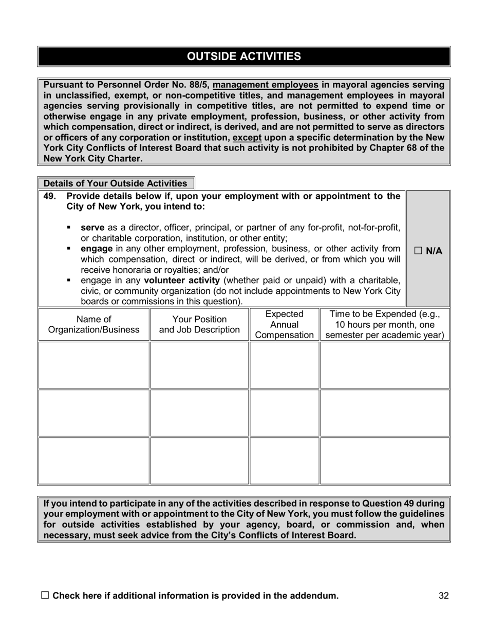 Appointment Investigation Questionnaire - New York City, Page 32