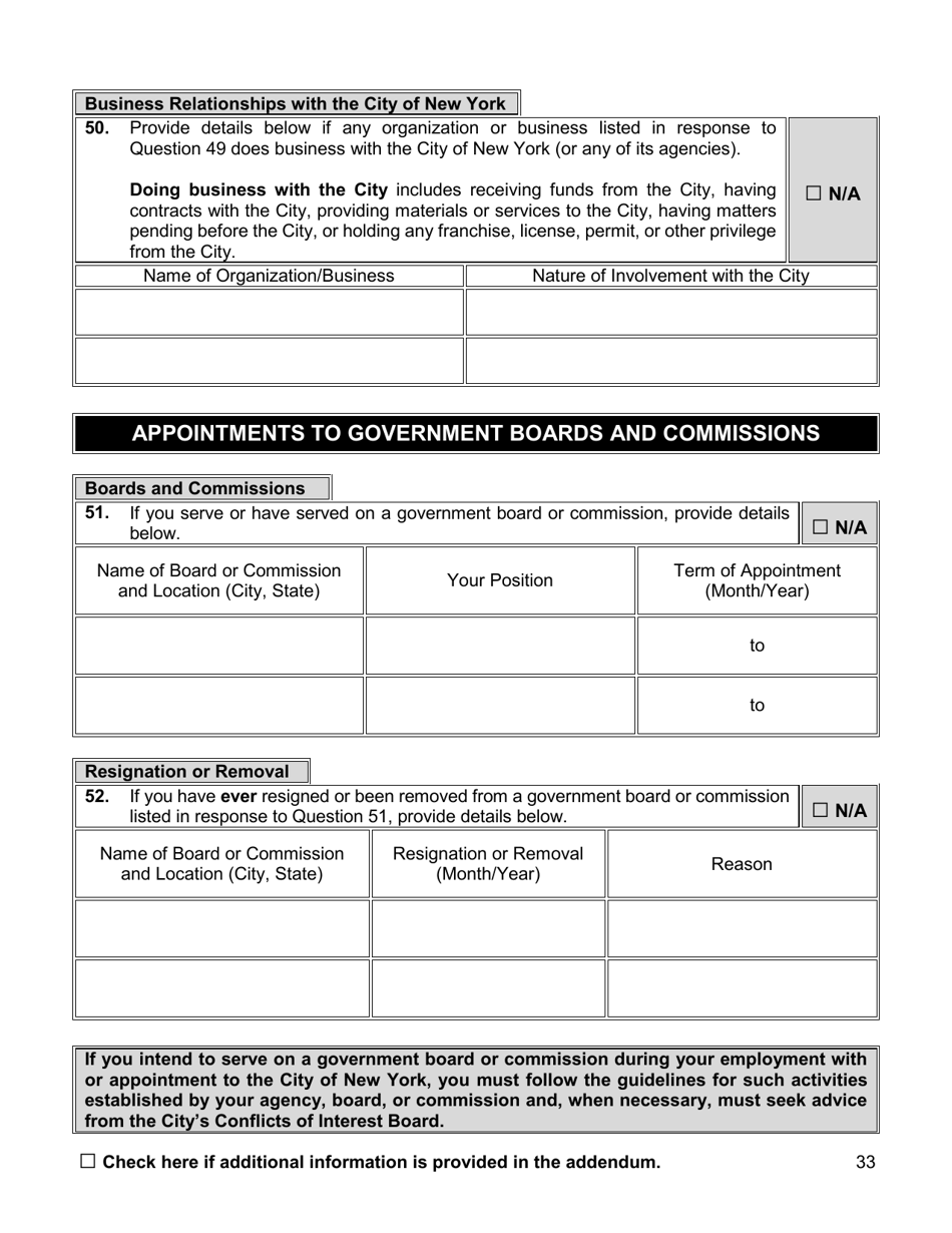 Appointment Investigation Questionnaire - New York City, Page 33