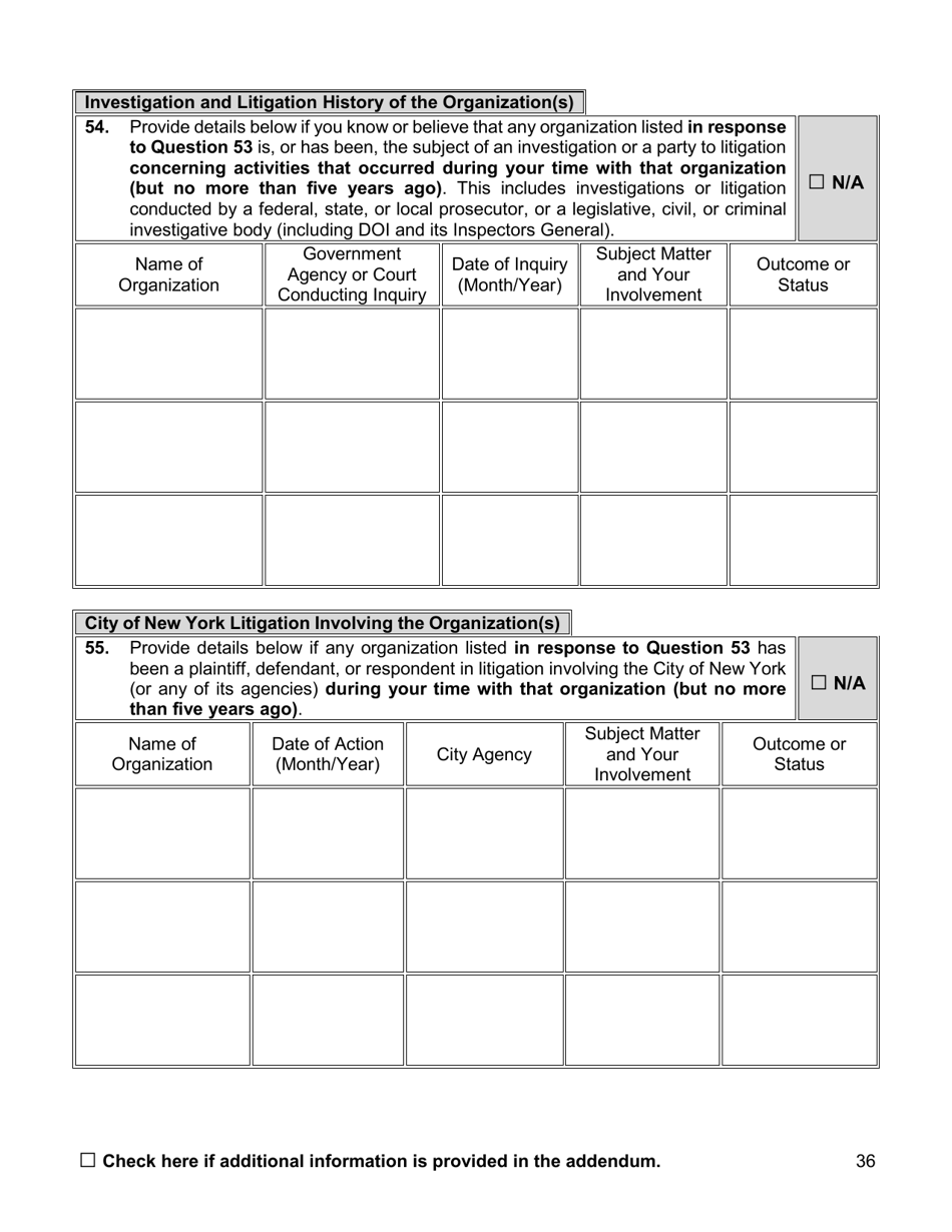Appointment Investigation Questionnaire - New York City, Page 36
