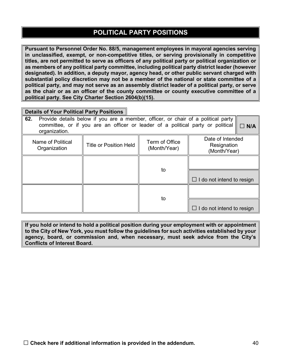 Appointment Investigation Questionnaire - New York City, Page 40