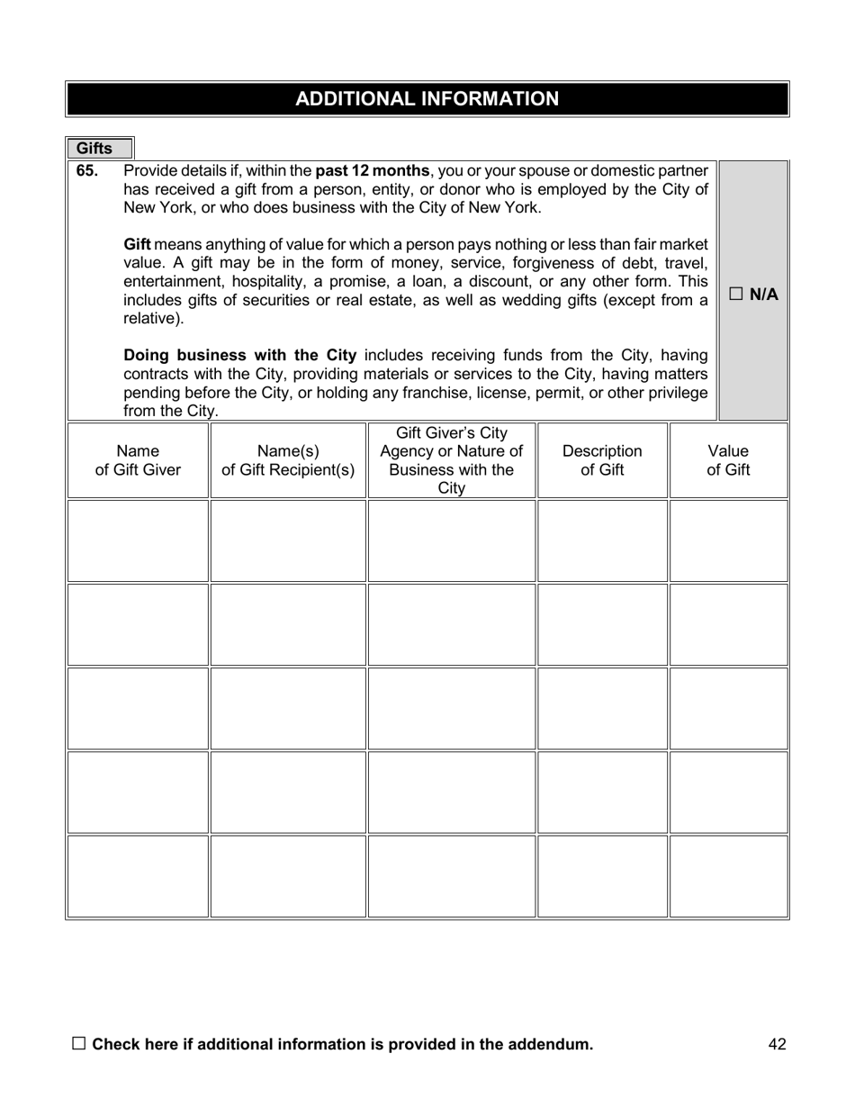 Appointment Investigation Questionnaire - New York City, Page 42