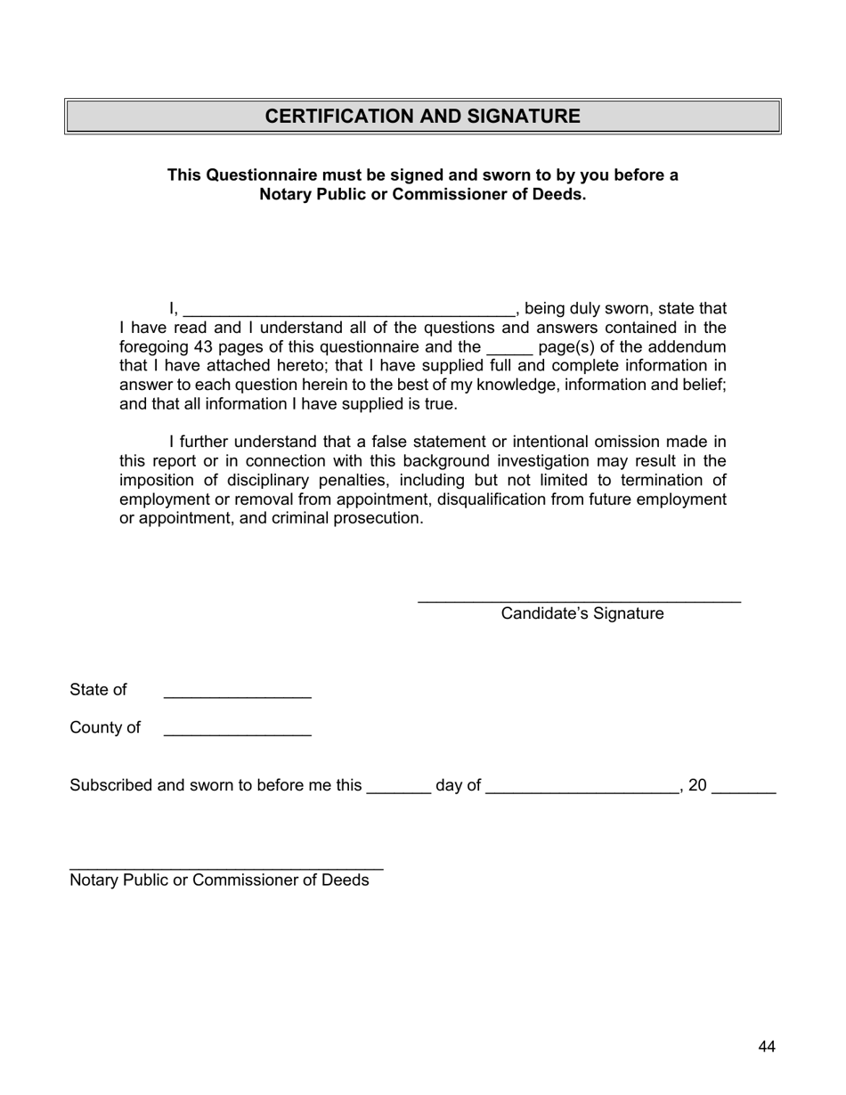 Appointment Investigation Questionnaire - New York City, Page 44